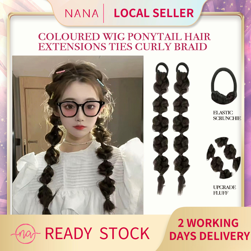 [SG] Coloured Wig Ponytail Hair Extensions Ties Curly Braids Long Heat