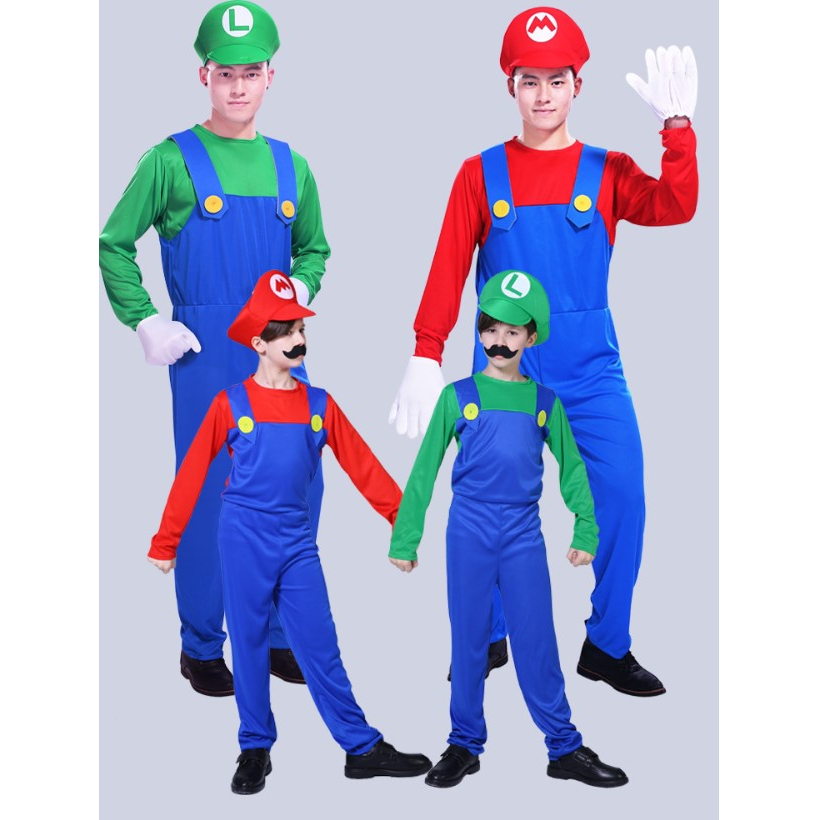 Instock Kid Adult Super Mario /LuigiBros Cosplay Costume Suit Mario ...