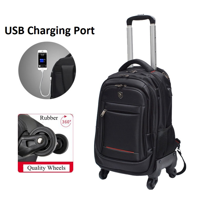 Trolley Laptop Backpack With 4 Wheels Waterproof School Rucksack Travel