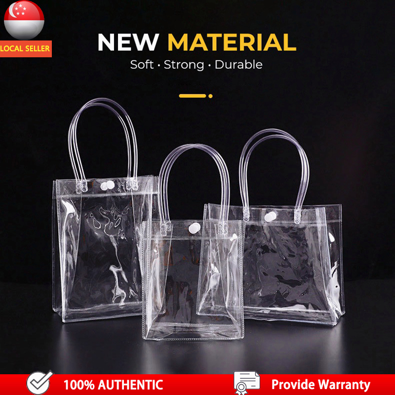 SG Stock Transparent Clear Plastic Gift Bag With Handle PVC bag Clear ...