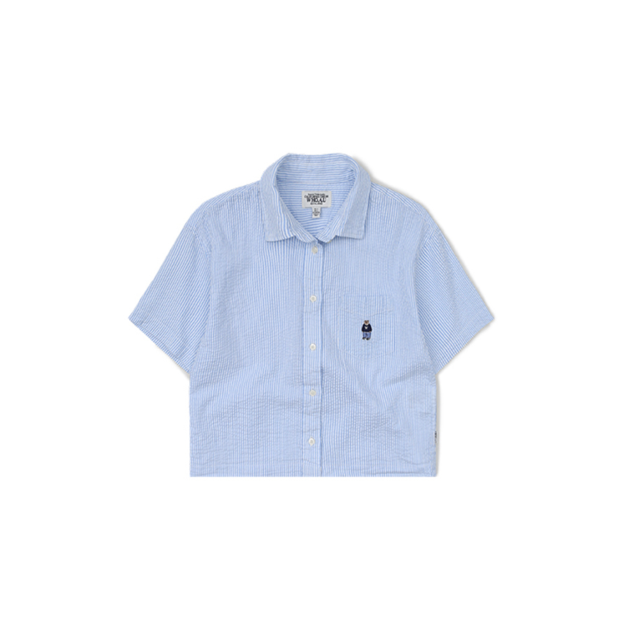 【WHO.A.U】Steve seersucker overfit shirt WHO.A.U] Steve Seersucker Cropped Shirt | WHYAD2511F
