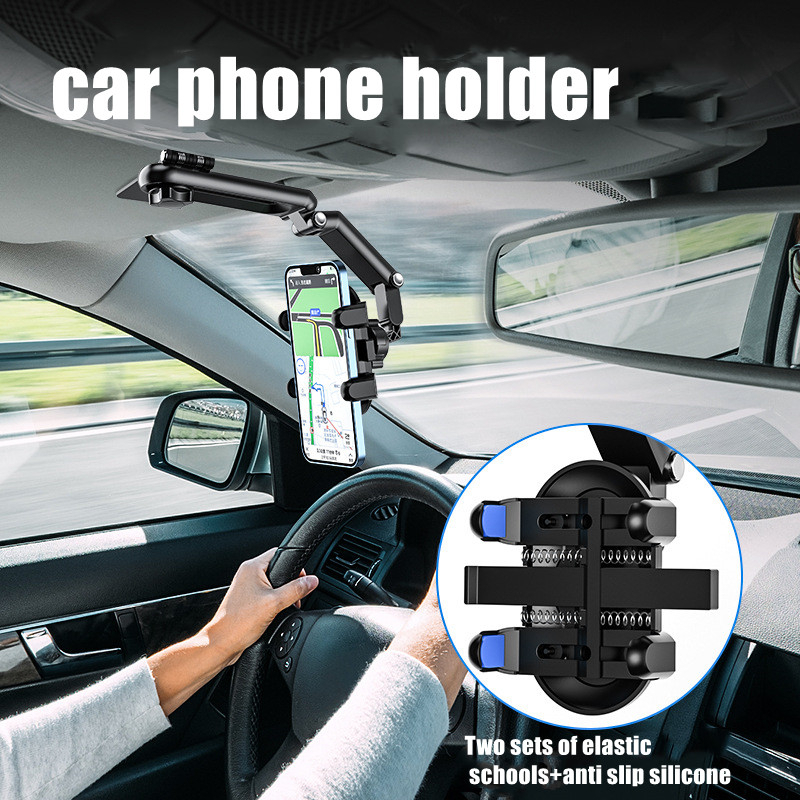 【SG Stock】360° Car Phone Holder Multifunctional For Car Sun Visor / Rearview Mirror Adjustable Bracket Car Phone Mount