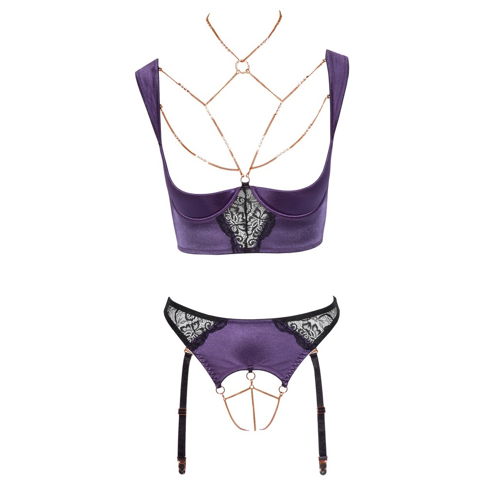 Abierta Fina Purple Shelf Bra Set With Chain Suspender Lingerie Set (4 ...