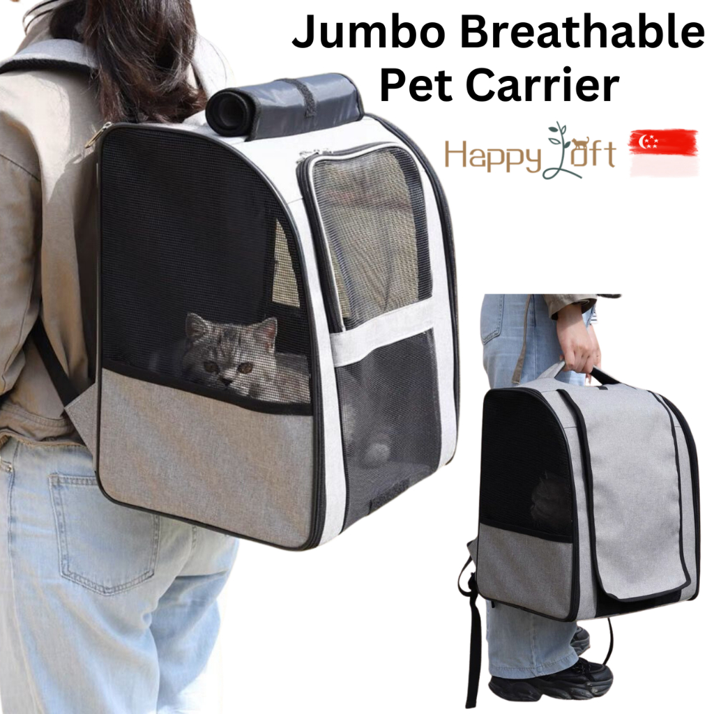 [SG SELLER] Large Pet Carrier Cat Dog Travel Backpack Breathable Mesh