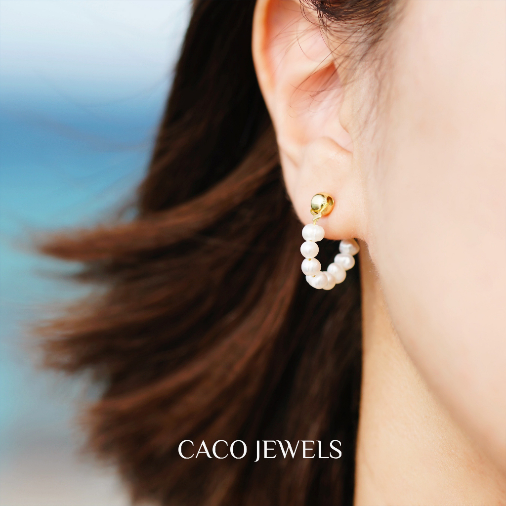 CACO Freshwater Pearl Earrings 14K Gold Plated 925 Silver Post 