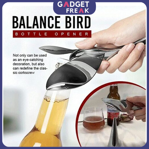 The Balancing Bottle Opener Sculptural Bar Accessory Bird Metal Wine