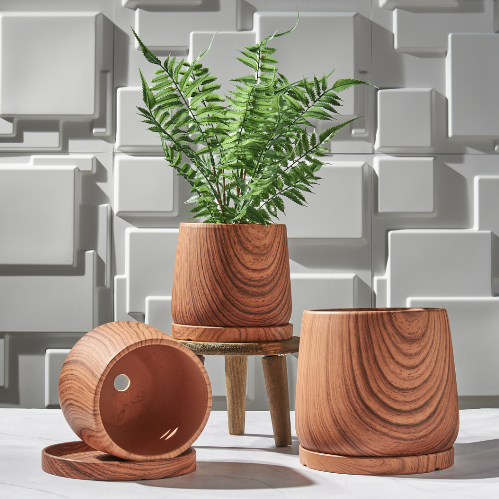 Woshly Wood Print Ceramic Flower Plant Pot Indoor flower pot