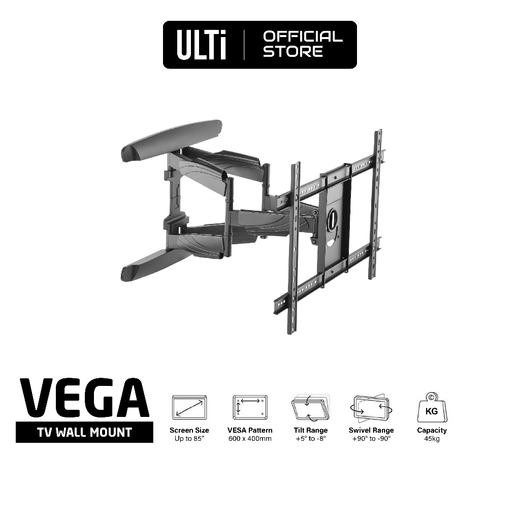 ULTi Vega Heavy Duty FullMotion TV Wall Mount Bracket for 37 to 85