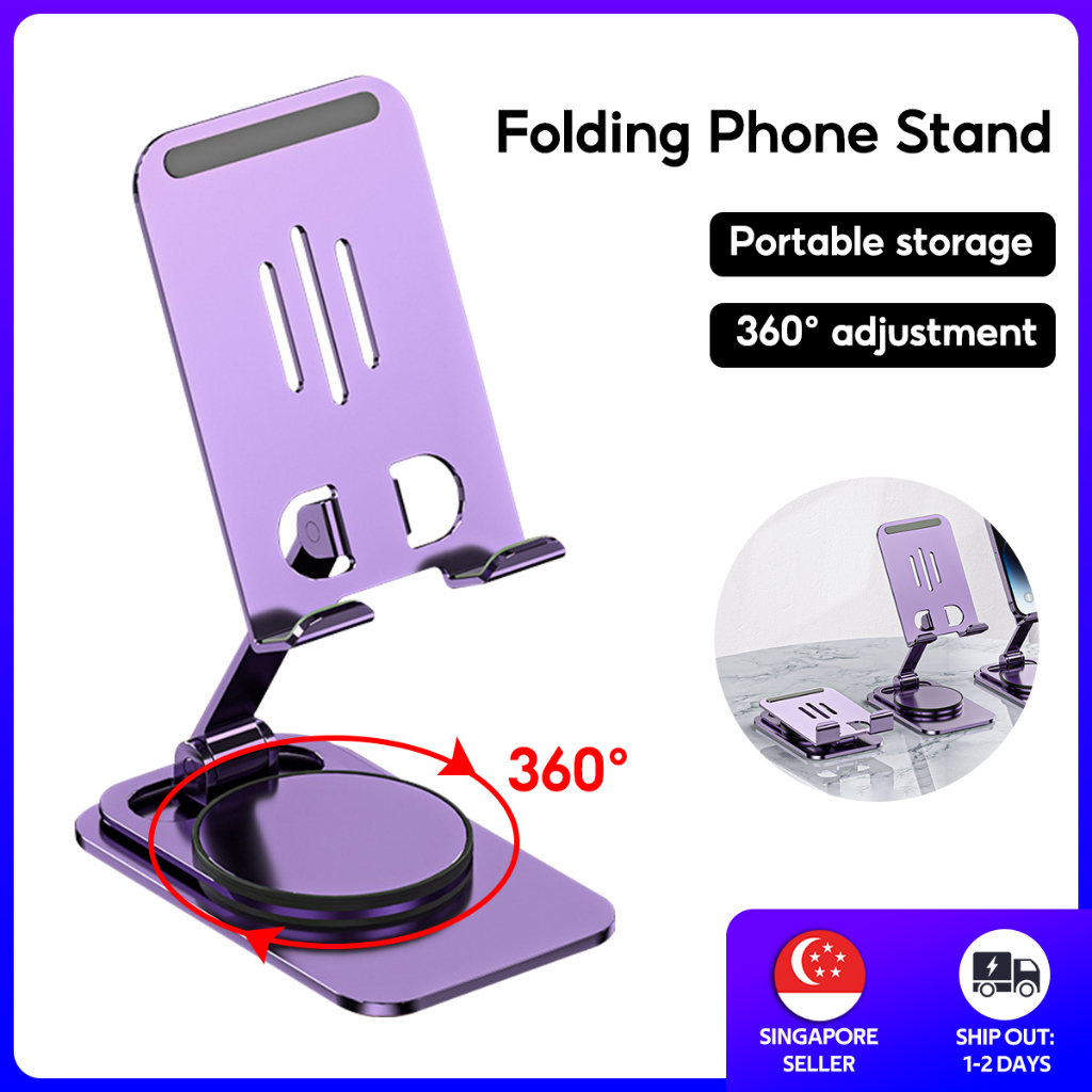 [SG] Metal Aluminum Alloy Rotary Mobile Phone Holder Folding Desktop Mobile Phone Bracket Portable Flat IPAD Stand