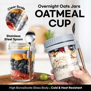 Overnight Oats Jar Container Portable Oatmeal Cups With Lids And Spoon  600ml Meal Prep Containers Reusable