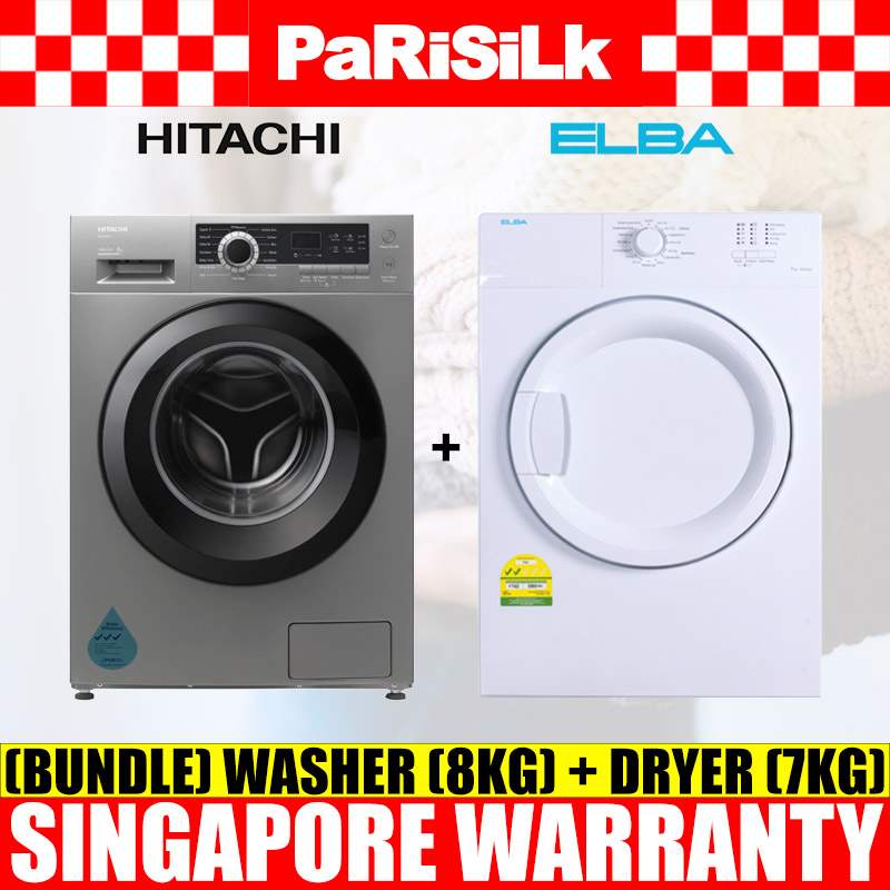 Bundle Hitachi Bd 80cve Front Load Washing Machine 8kg Elba Ebd750v Air Vented Dryer 7kg 4332