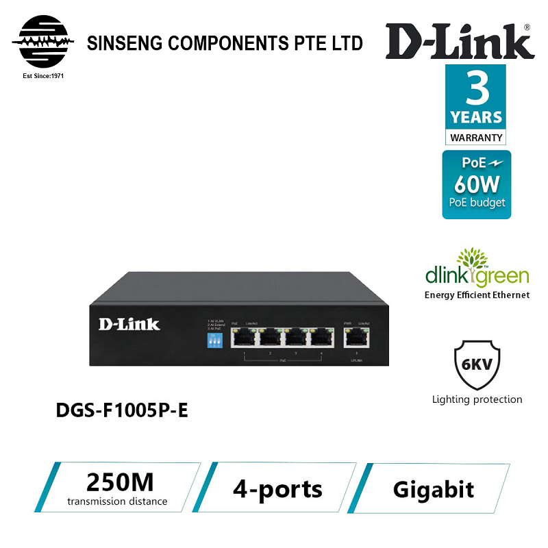 Switch D-Link 5 Ports 10/100/1000Mbps DGS-1005P (4 POE)