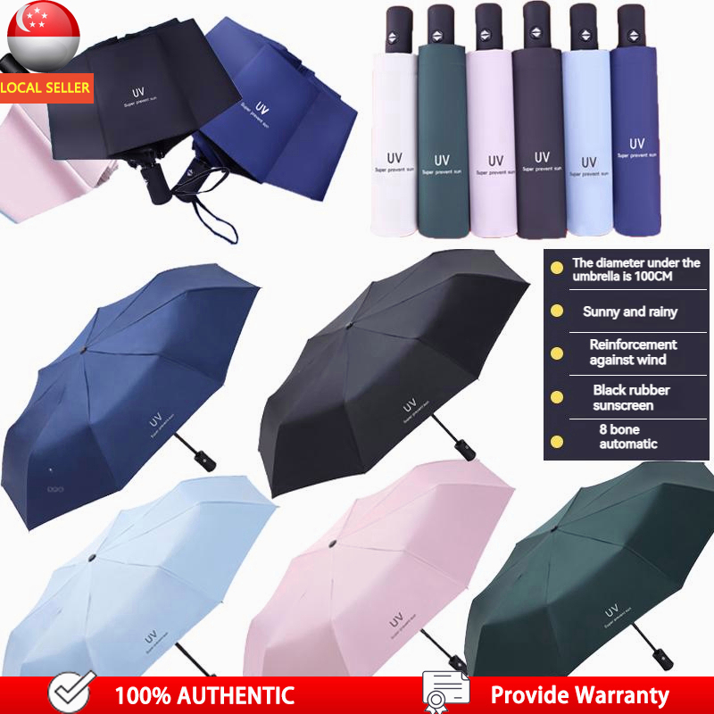 SG Stock Automatic Umbrella With UV Protection 8 Ribs Umbrella Waterproof Wind Resistant Anti