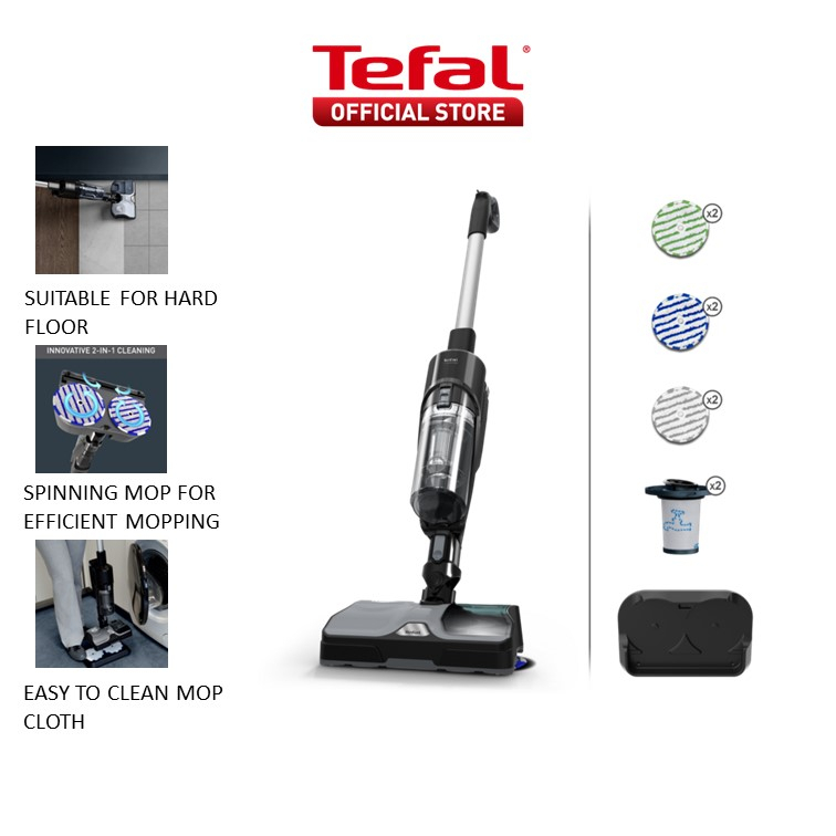 Tefal X-Combo Cordless 2-in-1 Handstick Vacuum & Spin Mop Cleaner ...