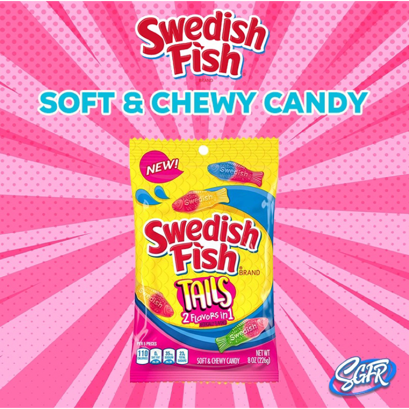 Swedish Fish Candy, Soft & Chewy, Tails, 2 Flavors in 1 - 8 oz