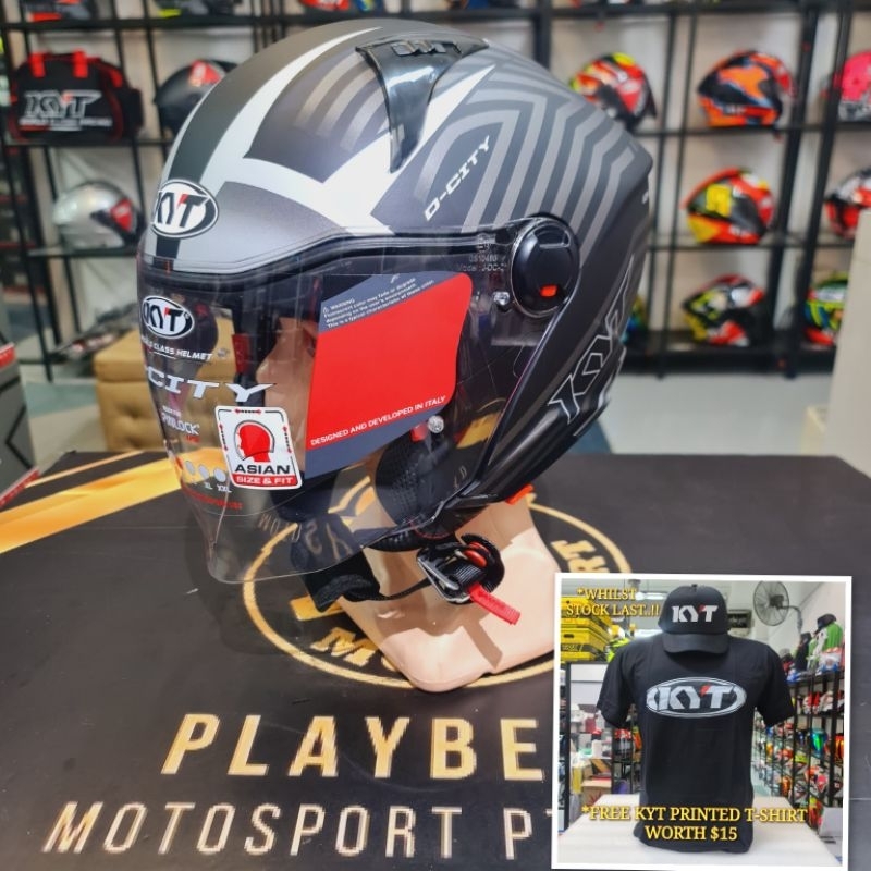 KYT D-CITY STRIPE MATT BLACK GREY HELMET Shopee