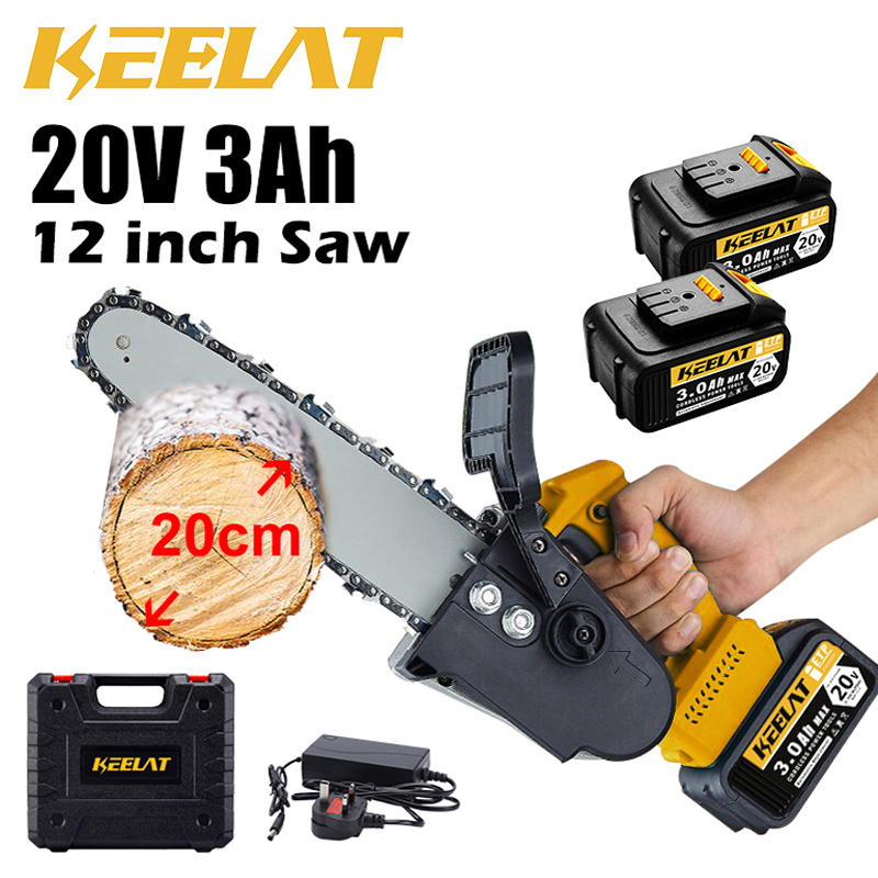 KEELAT KEC001 12 inch Cordless Chainsaw Cutter POWER Chain Saw Single Hand Saw Logging Saw