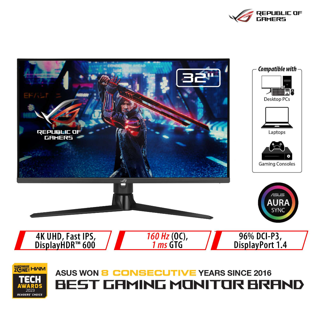 Asus ROG Strix XG32UQ 32-inch HDMI 2.1 Gaming Monitor - 32in 4K UHD (3840 x  2160), Fast IPS, 160 Hz (OC)