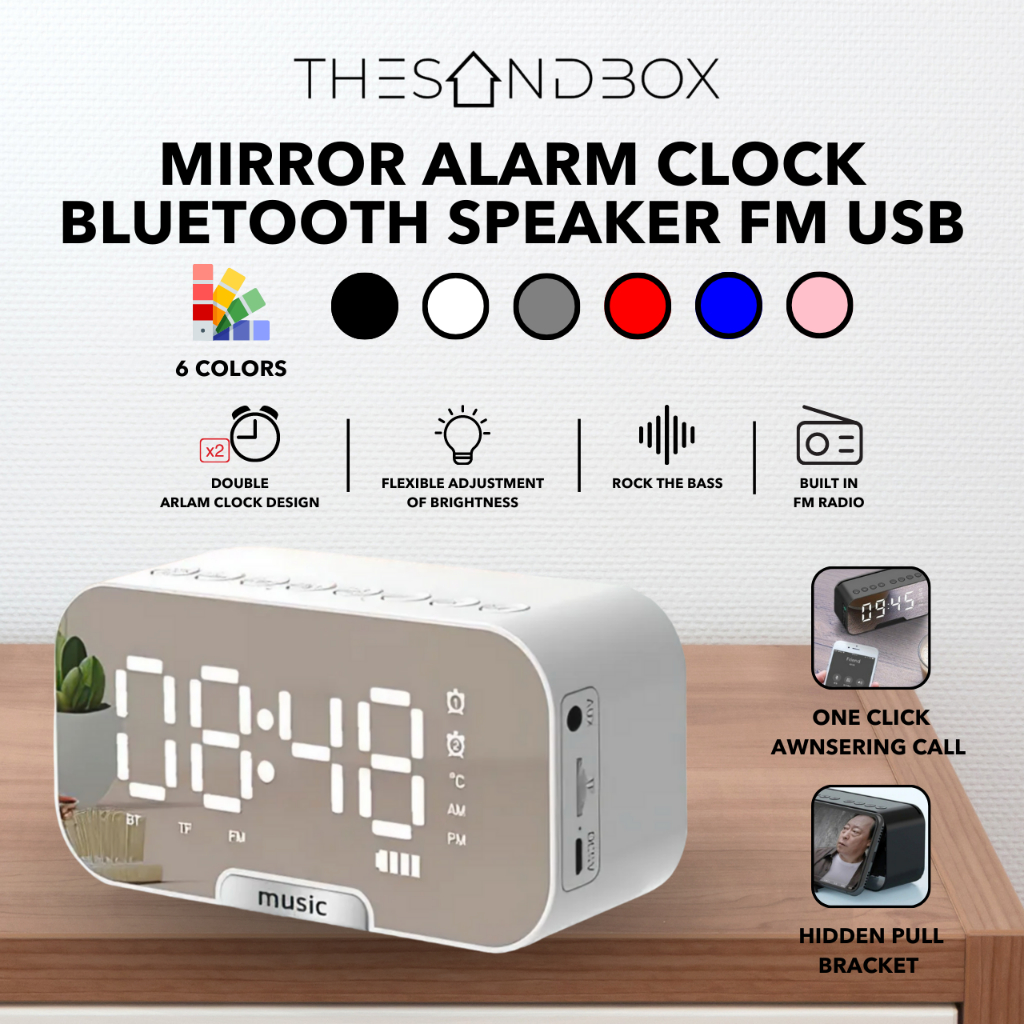 Mirror Clock Alarm Bluetooth Speaker FM Radio AUX USB Shopee Singapore