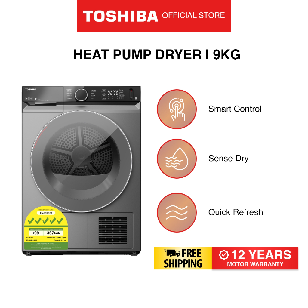 [Bulky] Toshiba TDBK100GHS T15 Gray 9Kg Heat Pump Dryer, Energy