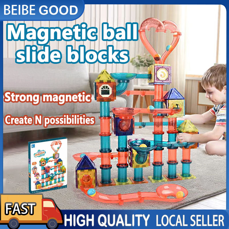 Magnetic Tiles Baby toys kids for girls and Building Blocks for boys Set with Colorful Lights Run Balls [262 Pcs] Gift