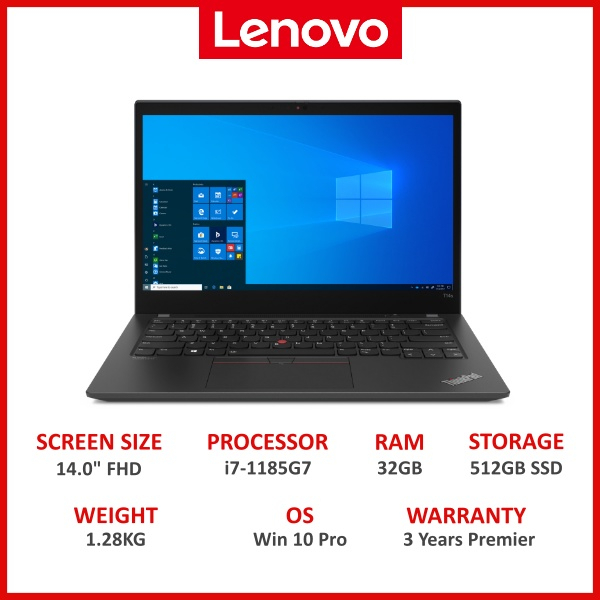【Brand New】 Lenovo ThinkPad T14s Gen 2 | 14" FHD | i7-1185G7 | 32GB RAM | 512GB SSD | Win 10 Pro | 3 Years Warranty