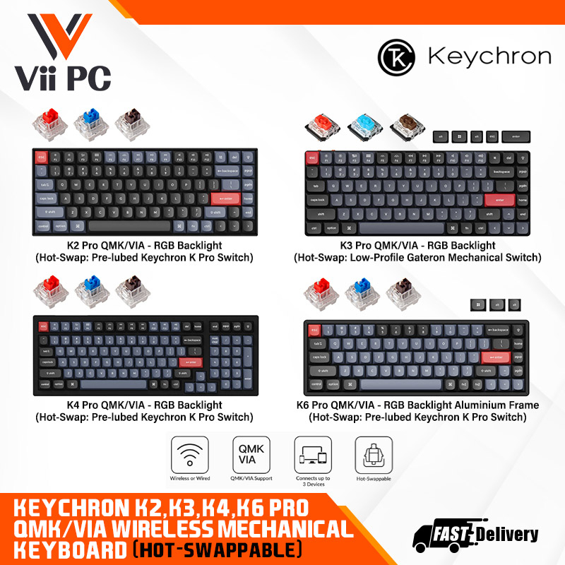 Keychron K6 Pro Wireless Custom Mechanical Keyboard Barebone Version, QMK VIA Programmable Macro, Hot-Swappable 65% Layout Aluminum Frame, RGB Backlit