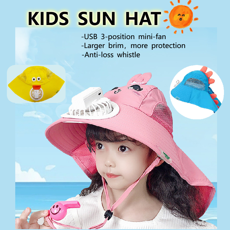 Ready Stock】Kids sun UV protection hat with USB fan neck ear