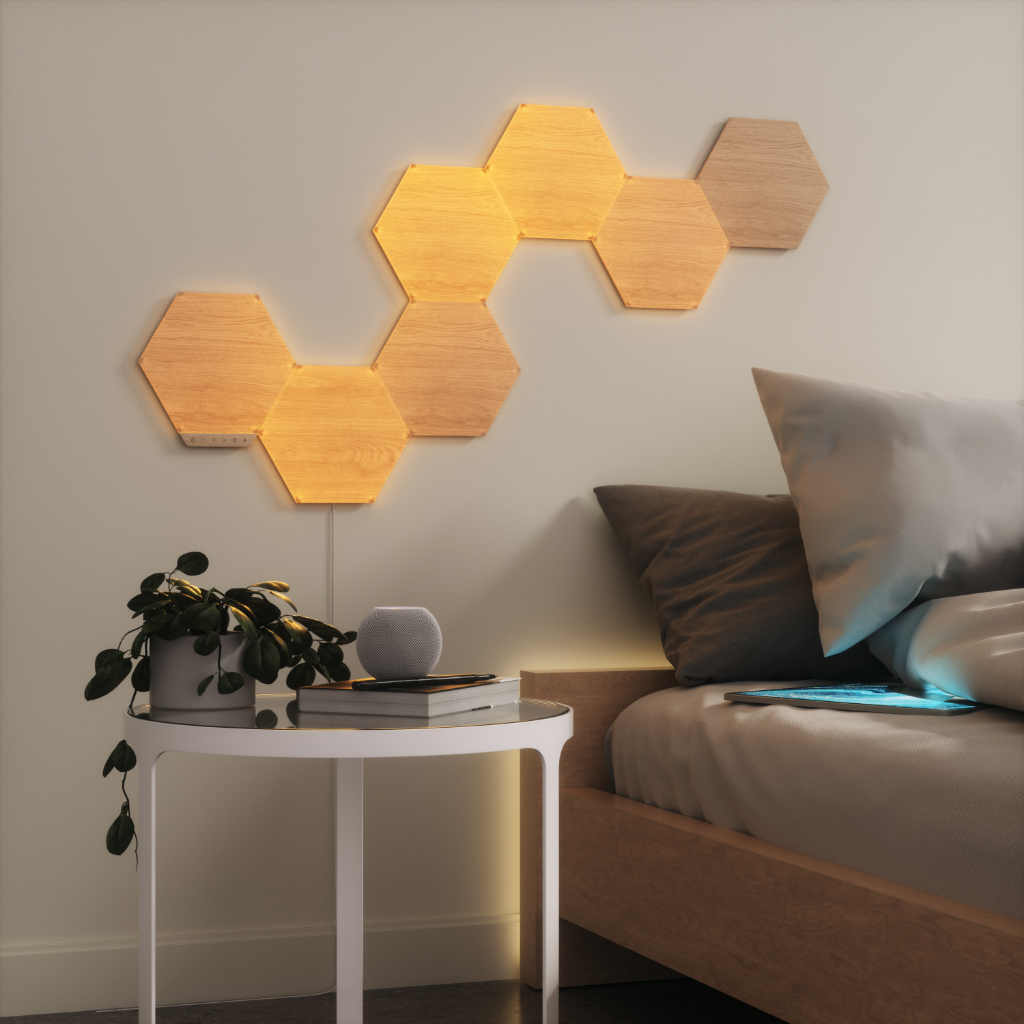 Nanoleaf Elements Wood Look Hexagons Smart Light Smarter Kit (7 panels ...