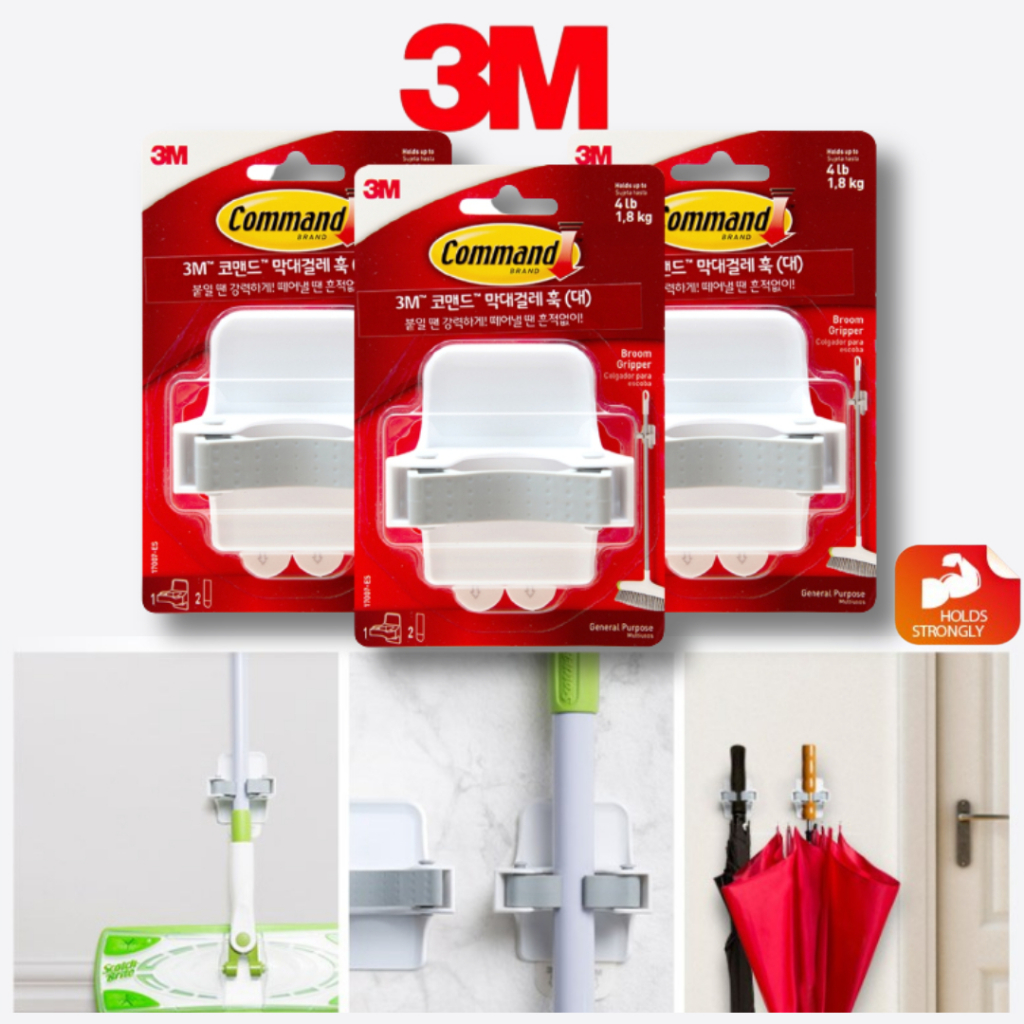 3M Command Broom Gripper Mop Holder Secure & DamageFree Sweeper