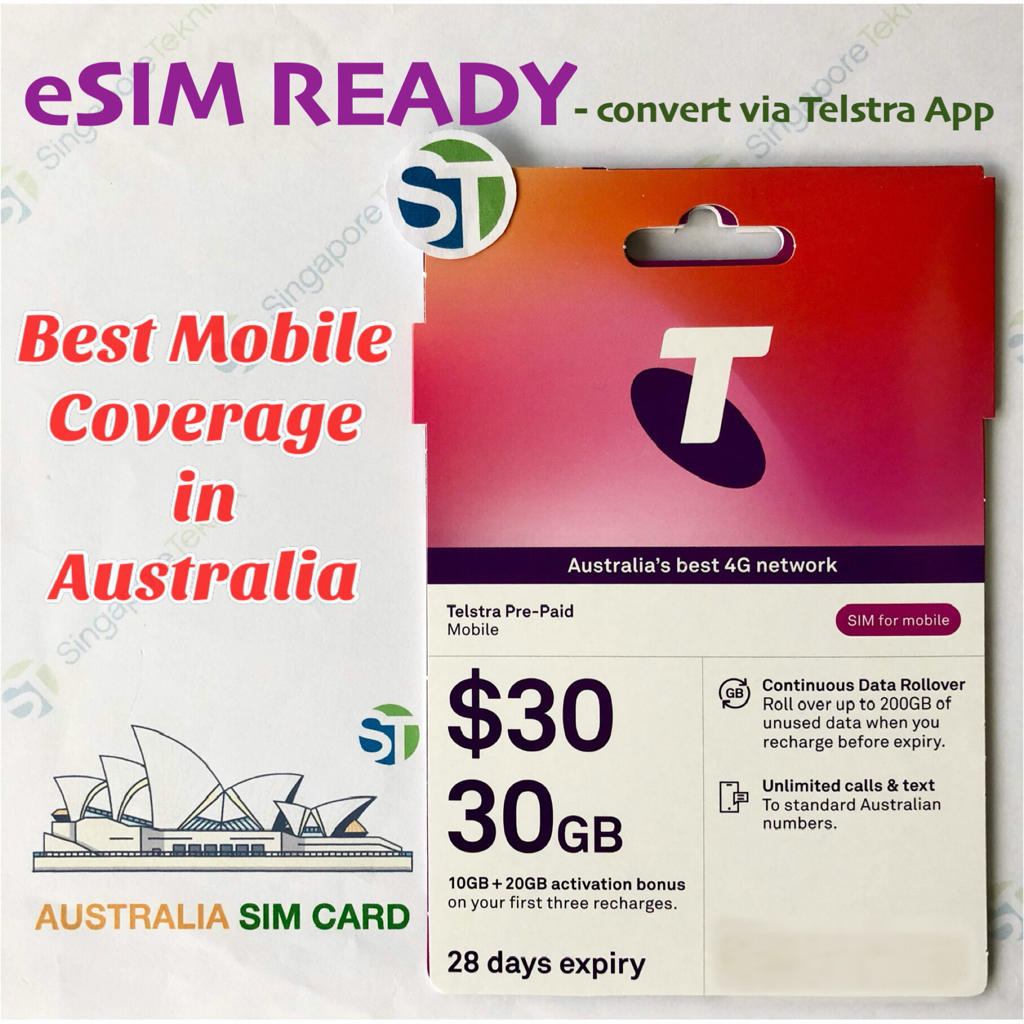 Telstra Prepaid eSIM SIM Card Australia 30GB Data Mobile Roam Best ...