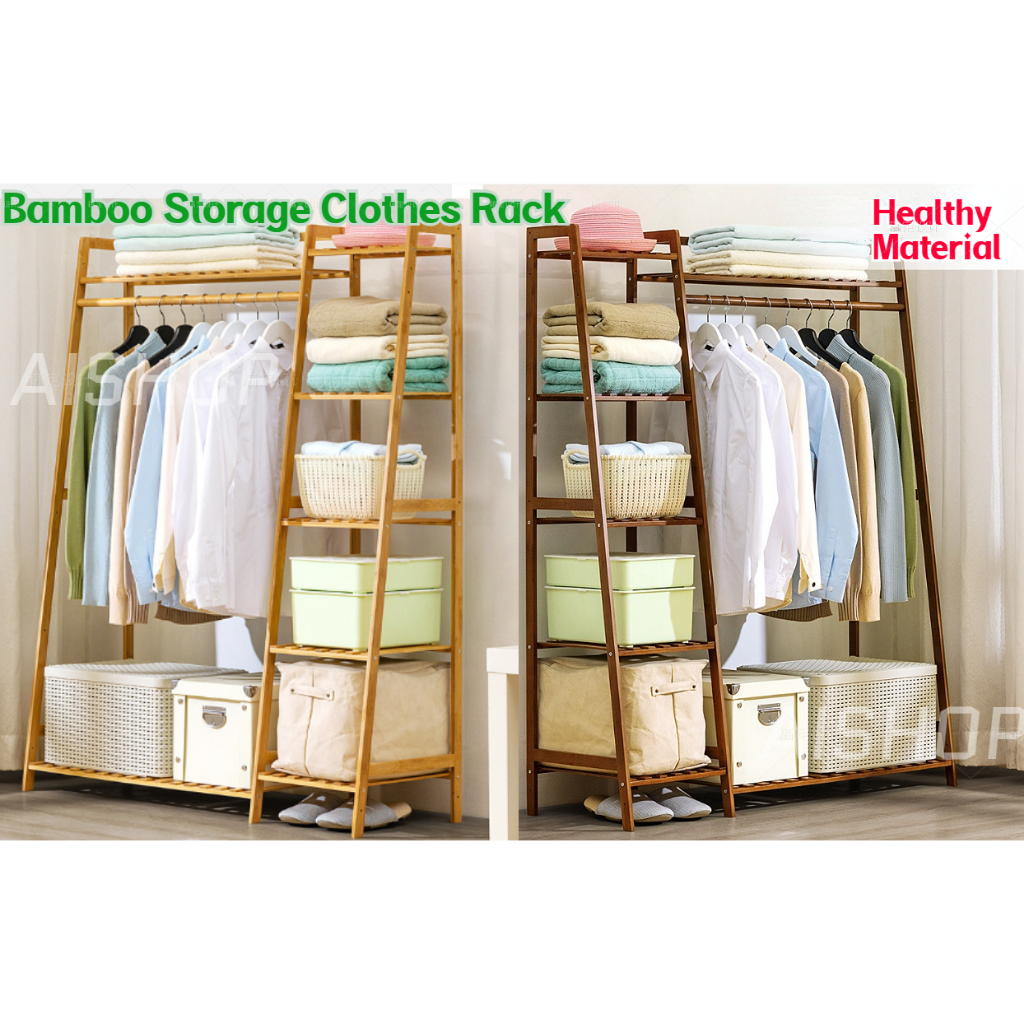 [SG Stock]Trapezoidal Bamboo Clothes Stand Clothes Hanger Clothes Rack ...