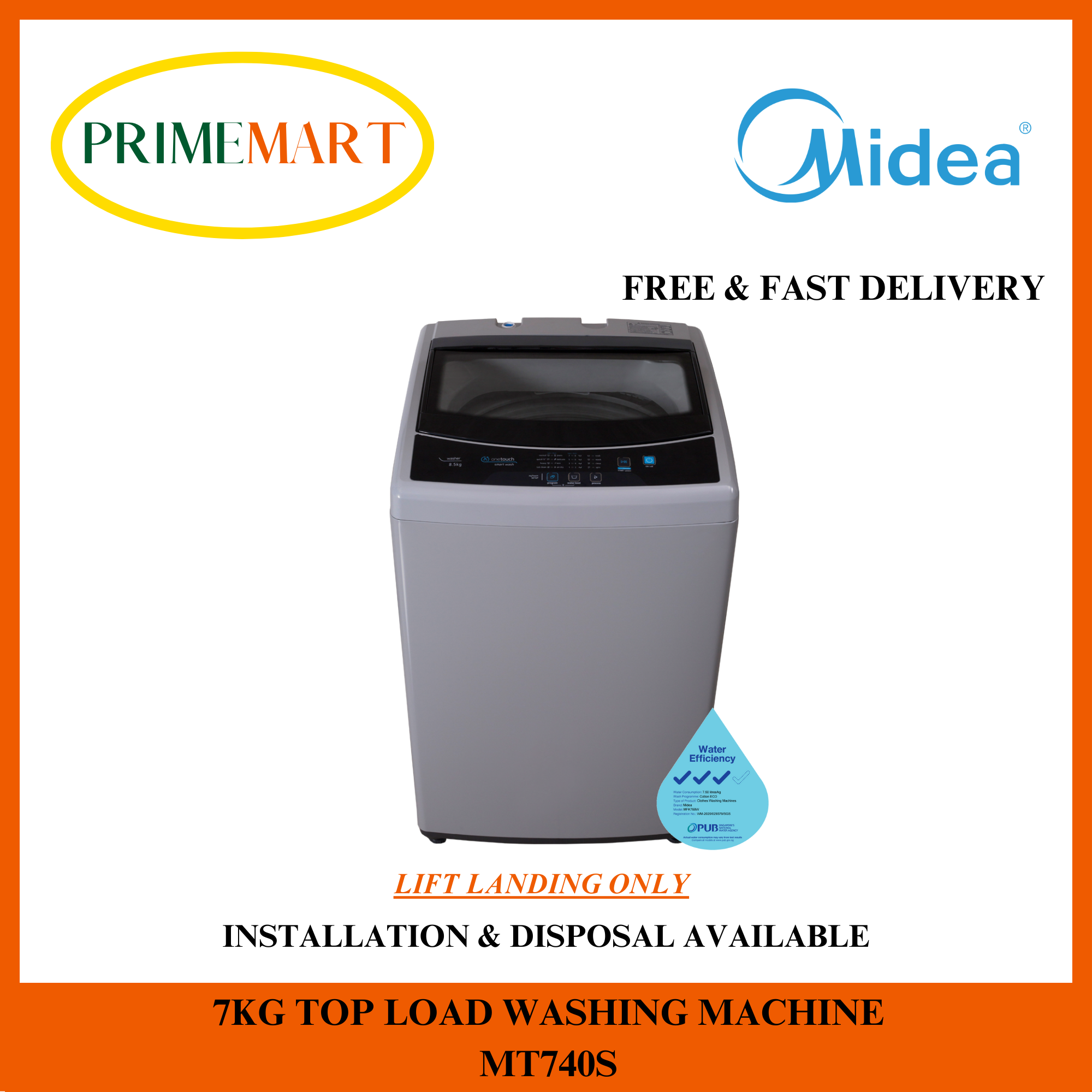 MIDEA MT740S 7KG TOP LOAD WASHING MACHINE 2 YEARS MIDEA WARRANTY
