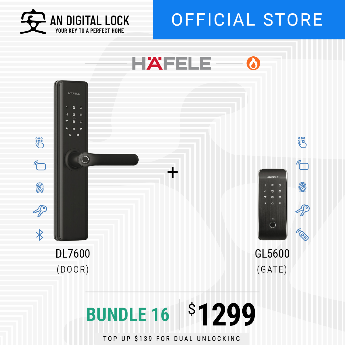 HAFELE DL7600 Digital Door Lock + HAFELE GL5600 Digital Gate Lock