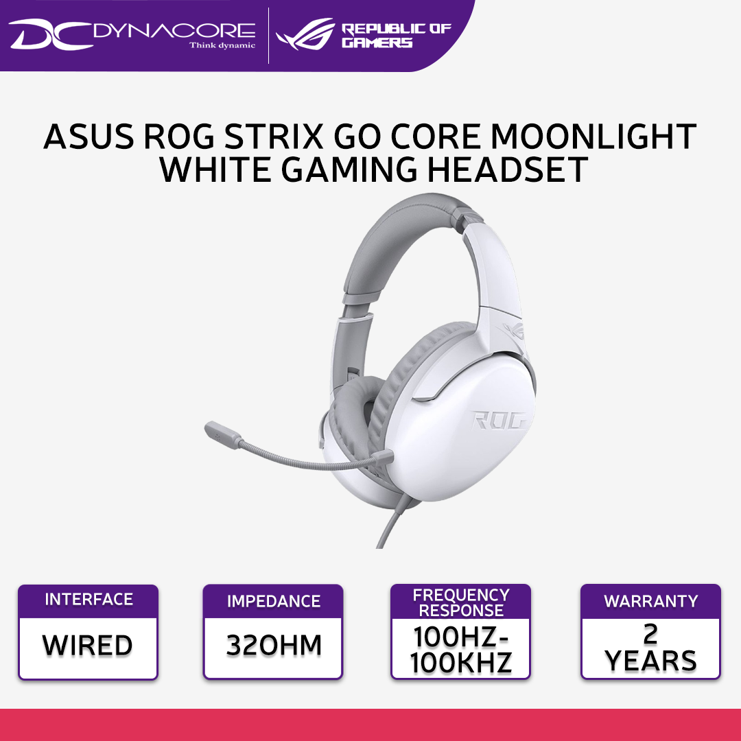 Asus Rog Strix Go Core Moonlight White Gaming Headset Hi Res Audio 35mm Jack Volume And Mic 8395