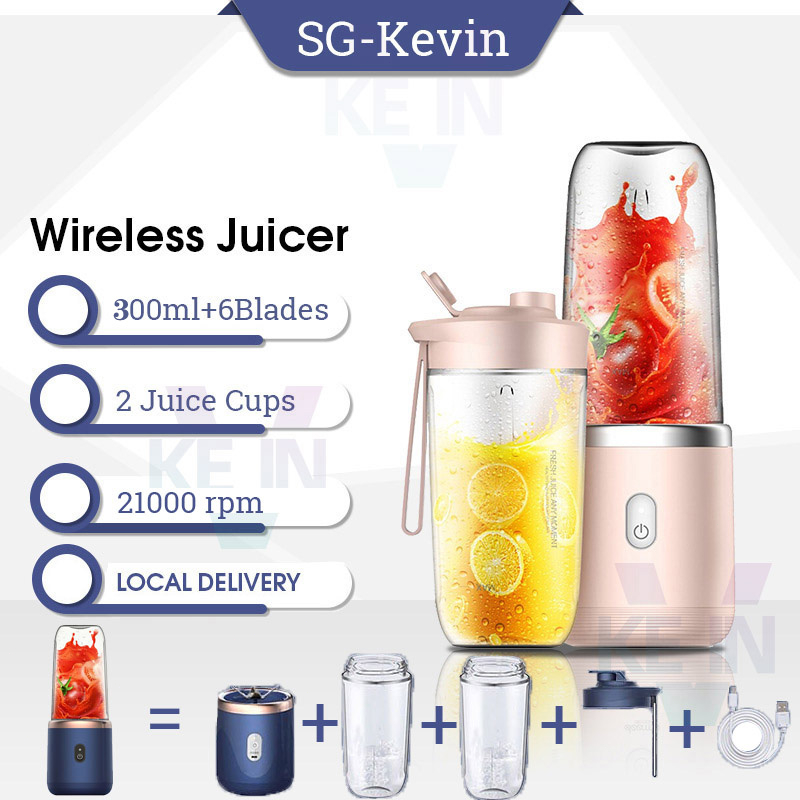 【SG】Portable Fruit Blender 300ML 6 Blade Juicer 2 Cups Portable