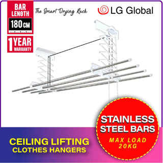 Drying rack Wall and Ceiling Dryer 180cm Hand-Cranked 4-Bar Airer  Clothesline Aluminum for Home Bathroom Outdoor Laundry Silver