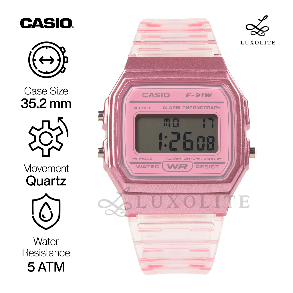 [Luxolite] Casio Pink Resin Transparent Band Kids Army Digital Watch F ...