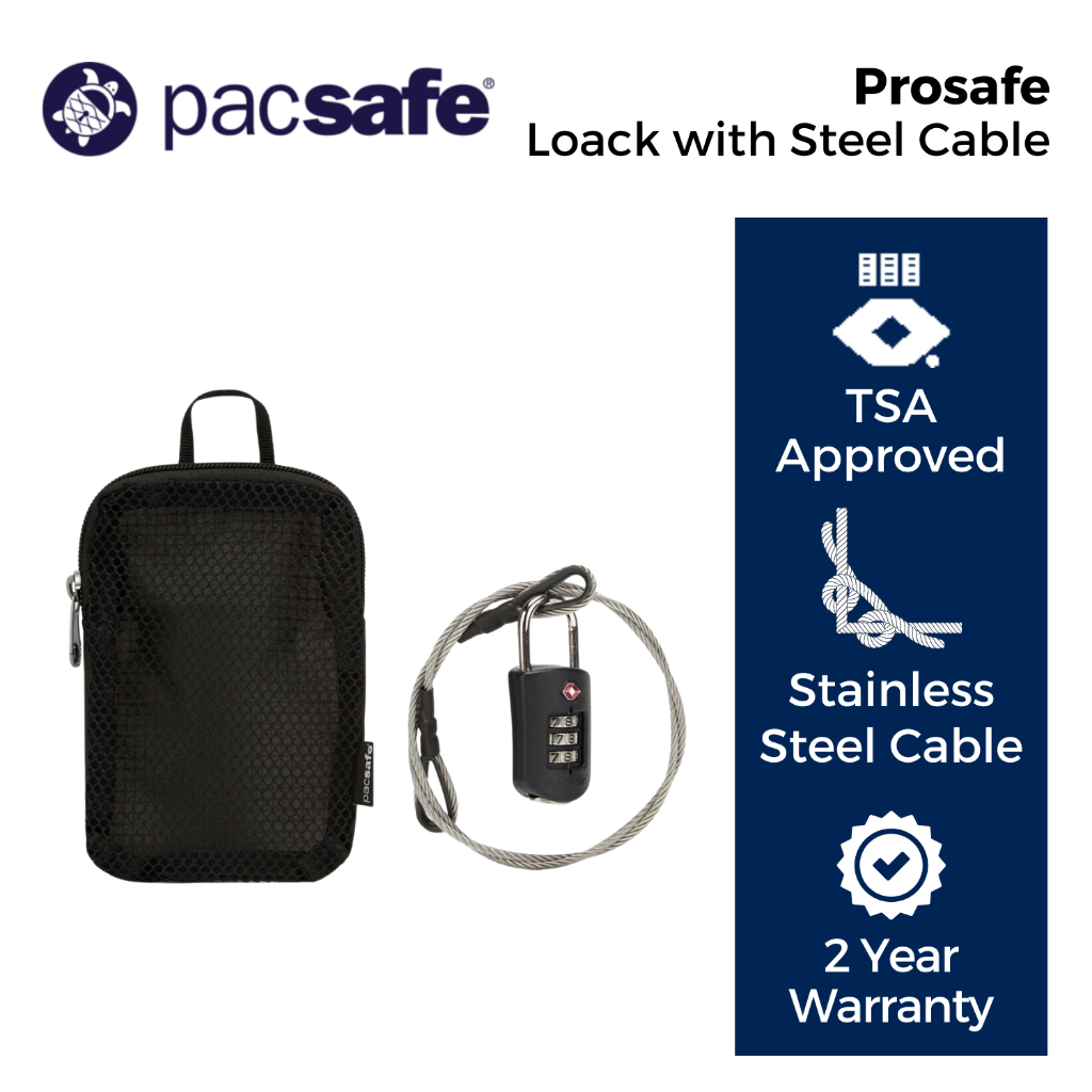 Pacsafe Prosafe 1000 Combination Lock With Steel Cable (Black) Shopee