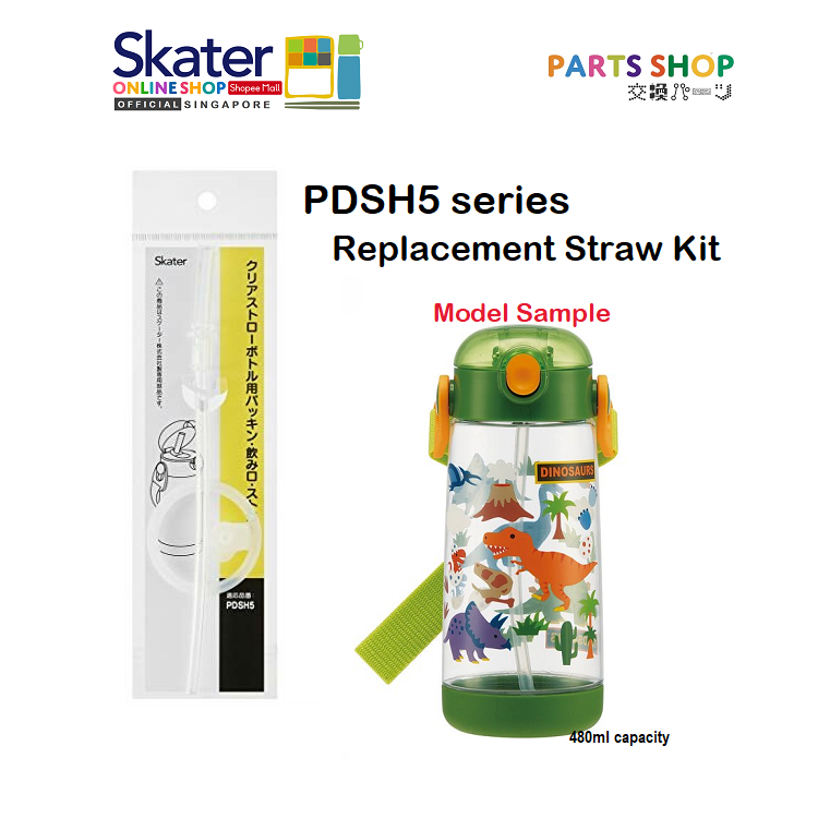 Skater PDSH5-A Kids Water Bottle with Straw Clear Bottle Dinosaur