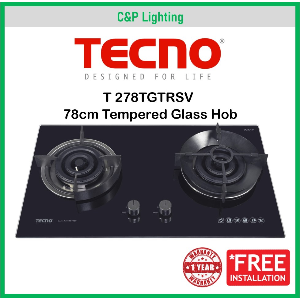 Tecno 78cm 2 Burner Tempered Glass Cooker Hob Gas Stove T 278TGTRSV