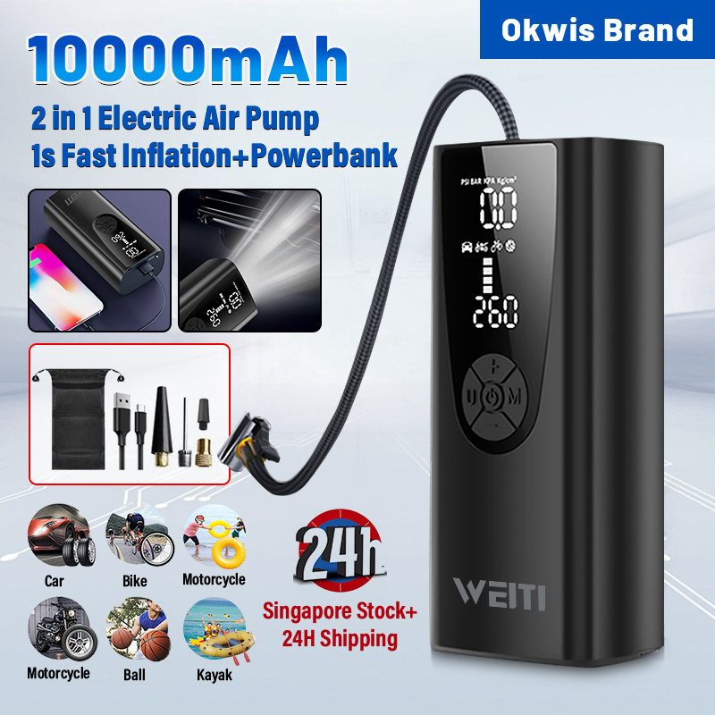 12V Portable Air Compressor 2000mah Car Pump Wired/Wirelsss Electric Car  Tire Inflator Air Pump for Tires Digital Auto Tire Bicycle Pump