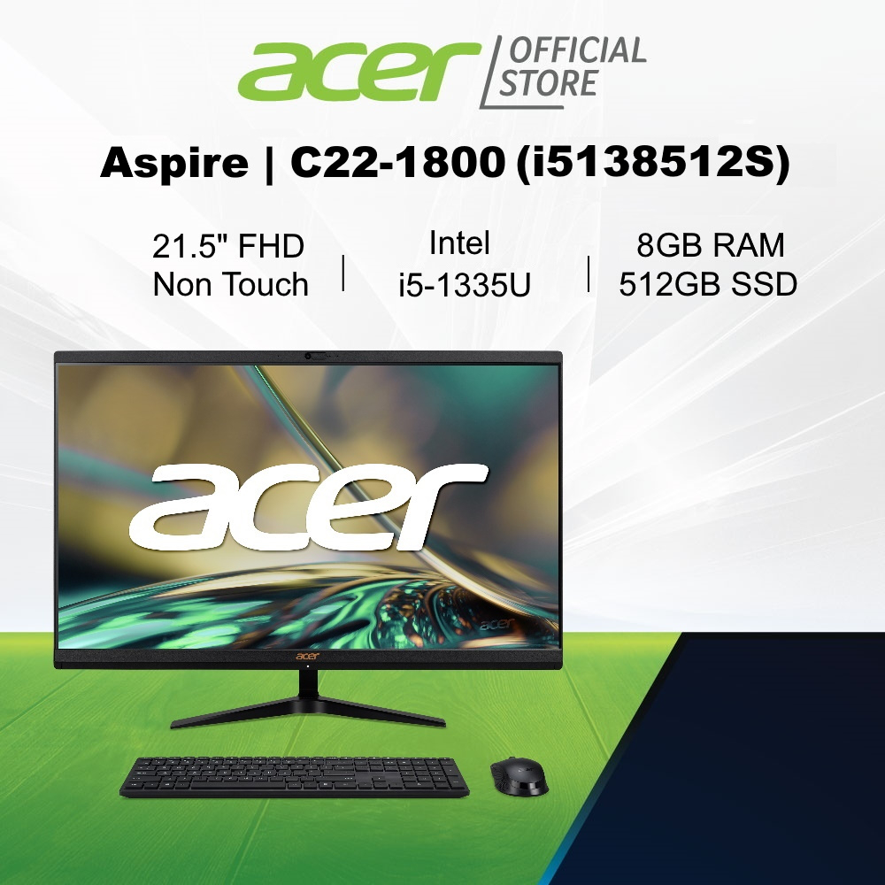 [Intel i5-1335U Processor] Acer Aspire C22-1800 (i5138512S) 21.5 Inch FHD Non-Touch Screen All-In-One Desktop | 8GB RAM