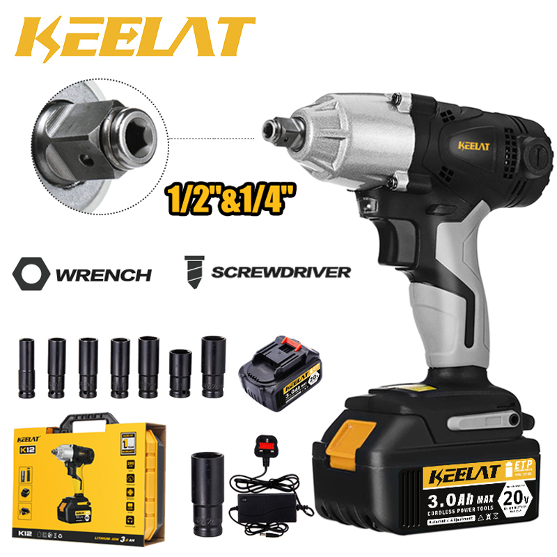 KEELAT Impact Wrench Cordless Wrench 1/2"1/4" Electric Wrench Drill 2