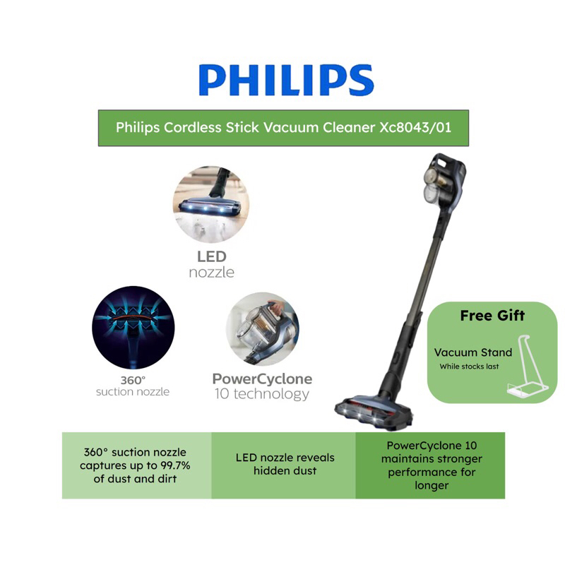 Philips 8000 Series Cordless Stick Vacuum Cleaner XC8043/01. Comes with