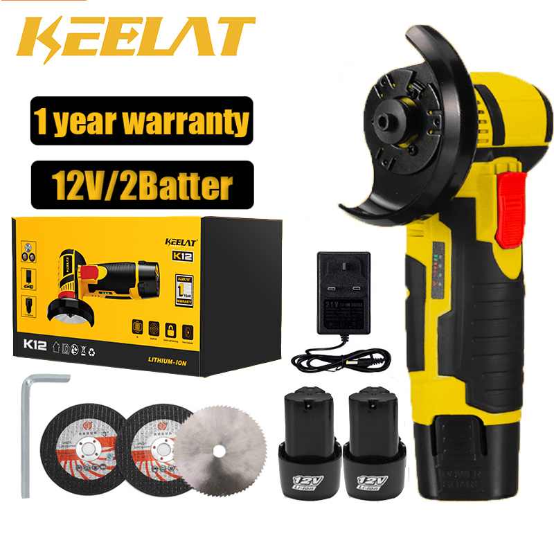 KEELAT MinI Cordless Angle Grinder Grinder Battery Portable 12V 80mm 3