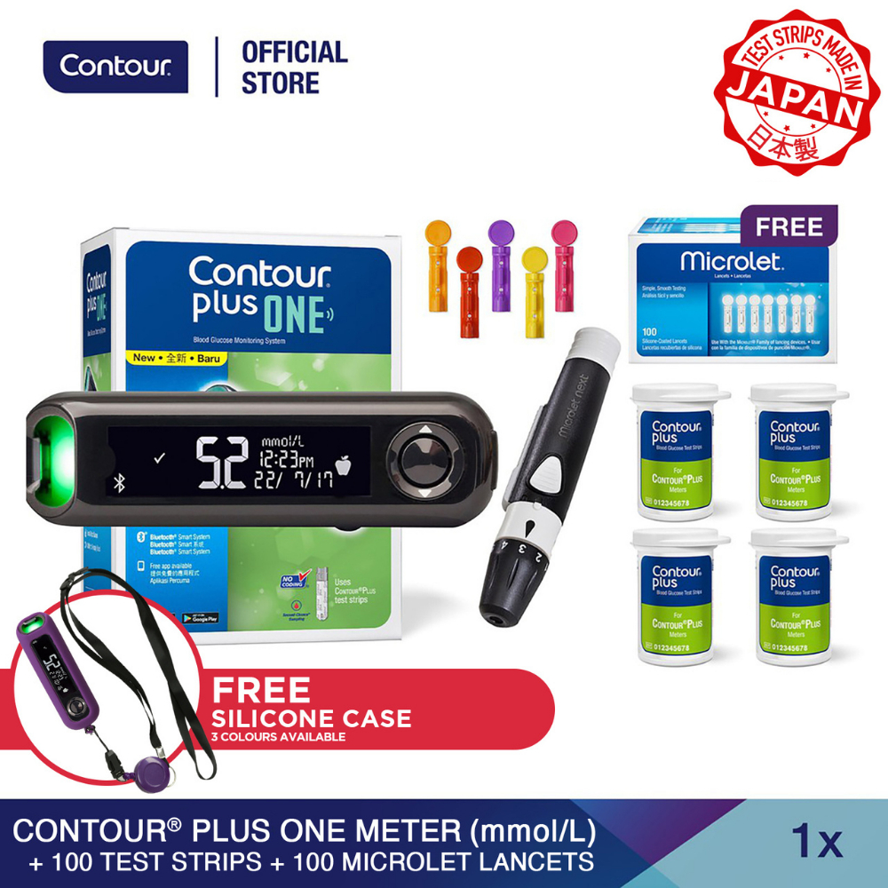 Contour Plus One Blood Glucose Meter (mmol/L) + 100 Test Strips + 100 Microlet Lancets Shopee