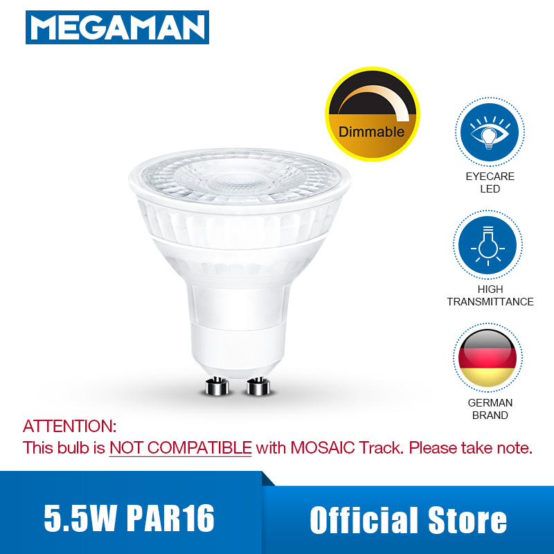 MEGAMAN PAR16 GLASS 5.5W GU10 (35°) 2800K Dimmable Warm White Spotlight | Shopee Singapore