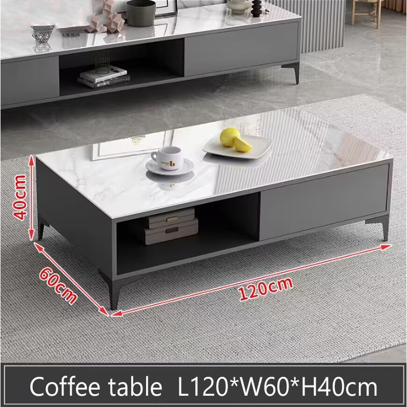 Marble TV floor coffee table combination
