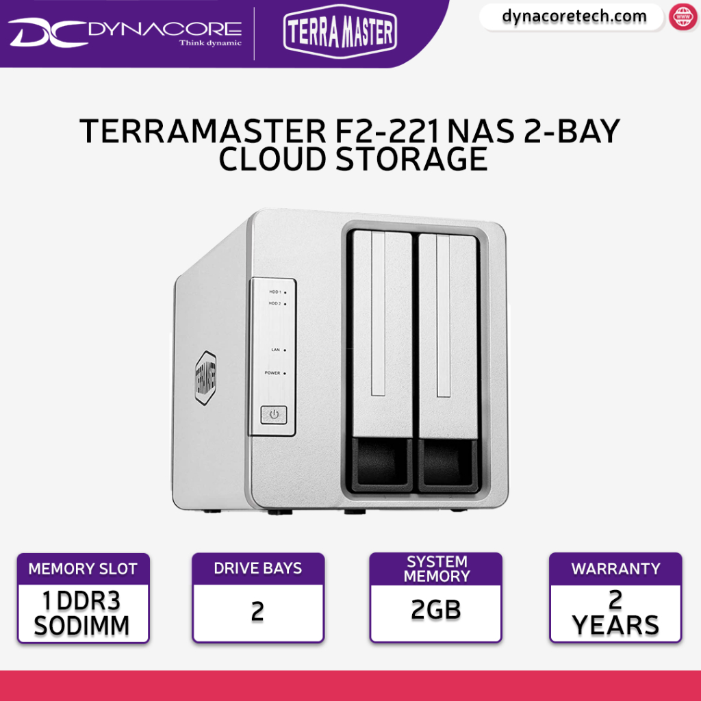DYNACORE - TerraMaster F2-221 NAS 2-Bay Cloud Storage Intel Dual Core 2 ...
